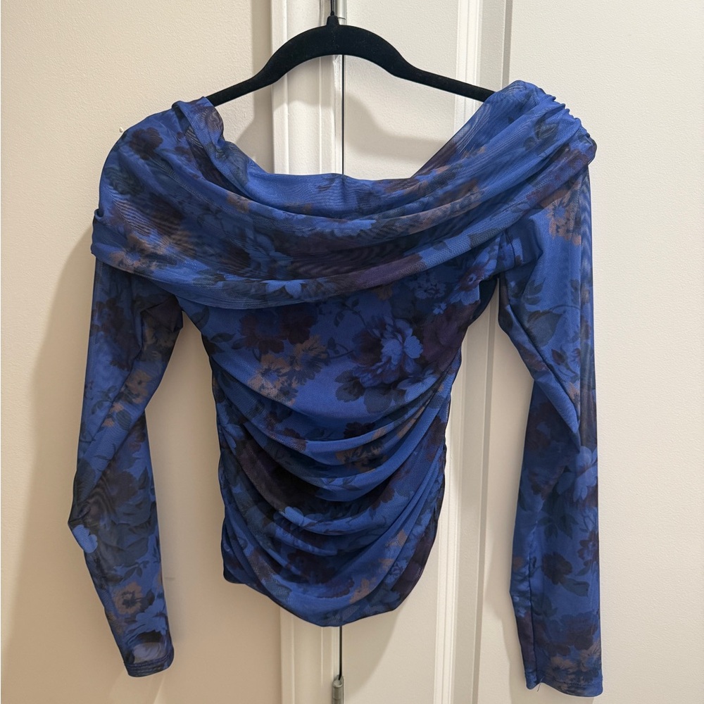 Maeve Blue Floral Off the Shoulder top